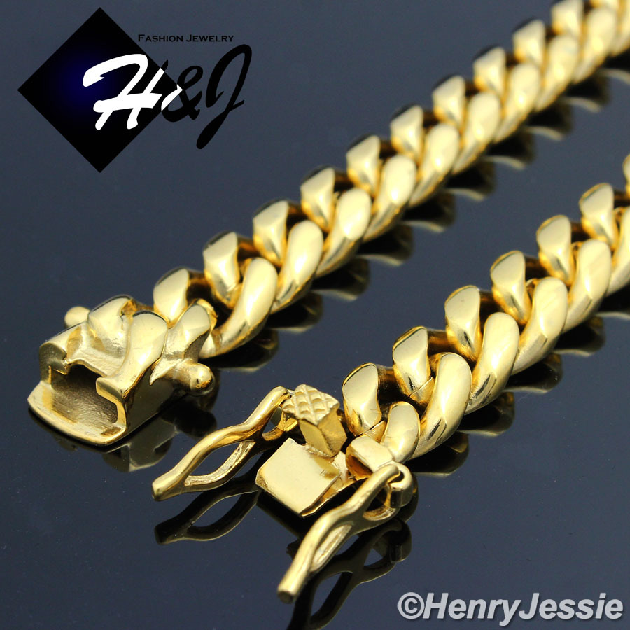 18-40″MEN Stainless Steel 10mm Gold Plated Miami Cuban Curb Chain Necklace*N154