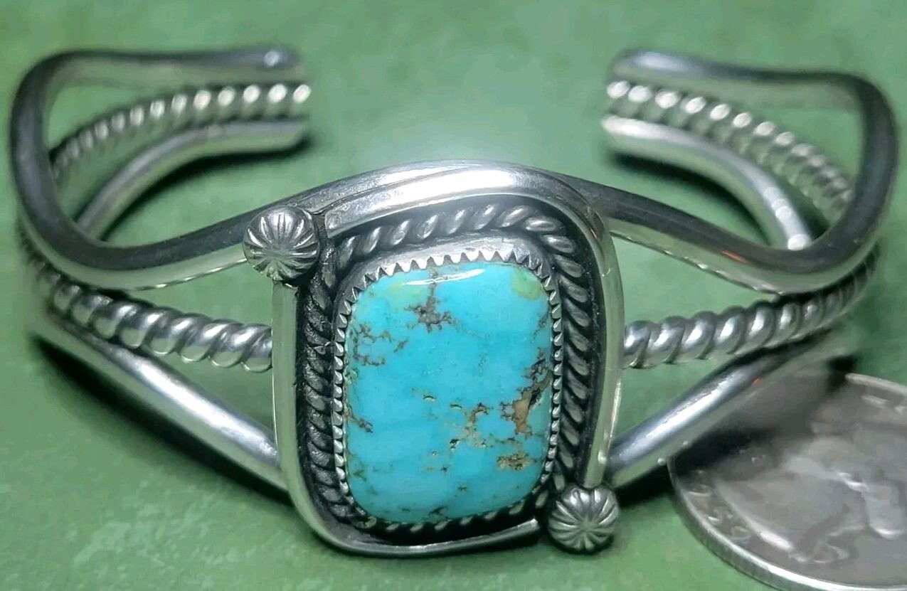 Kingman Turquoise Sterling Silver Cuff Bracelet Handmade 43.3g Ithaca Peak