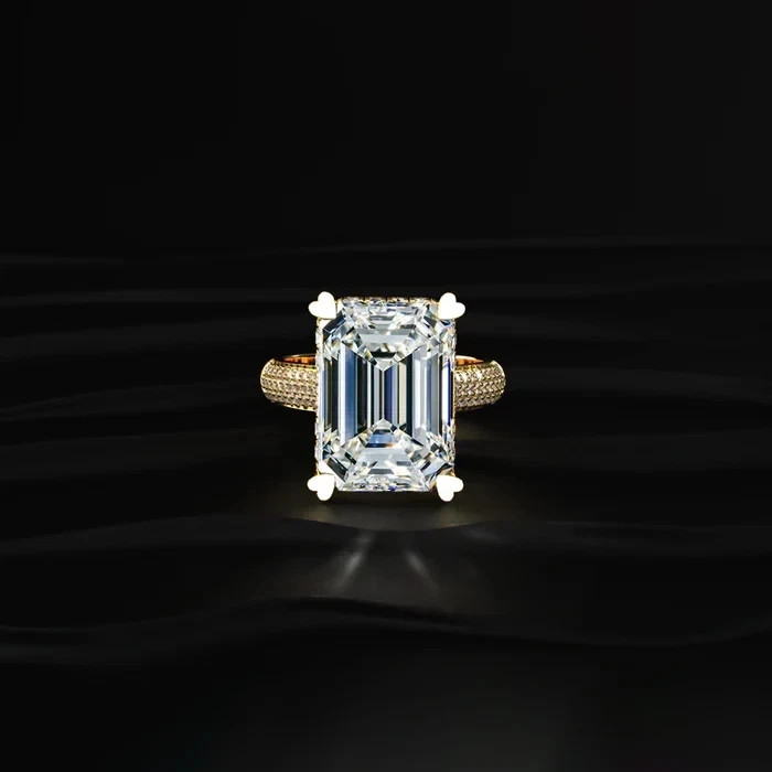 Emerald Cut 4.20 Ct White Moissanite Prong Engagement Ring 14K Yellow Gold FN