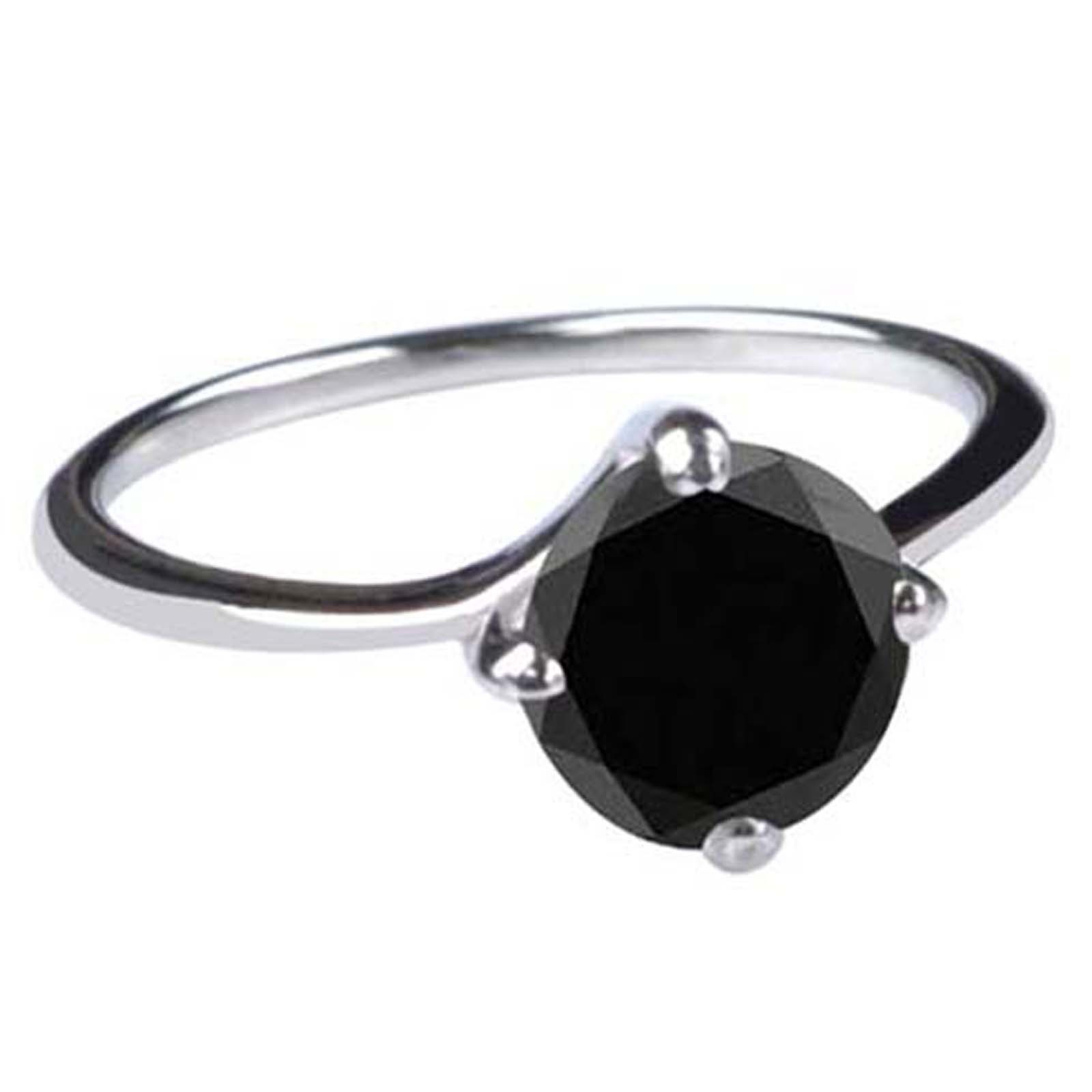 1.50Ct Natural Jet Black Certified Diamond Ring In 925 Silver – Tariffs Free