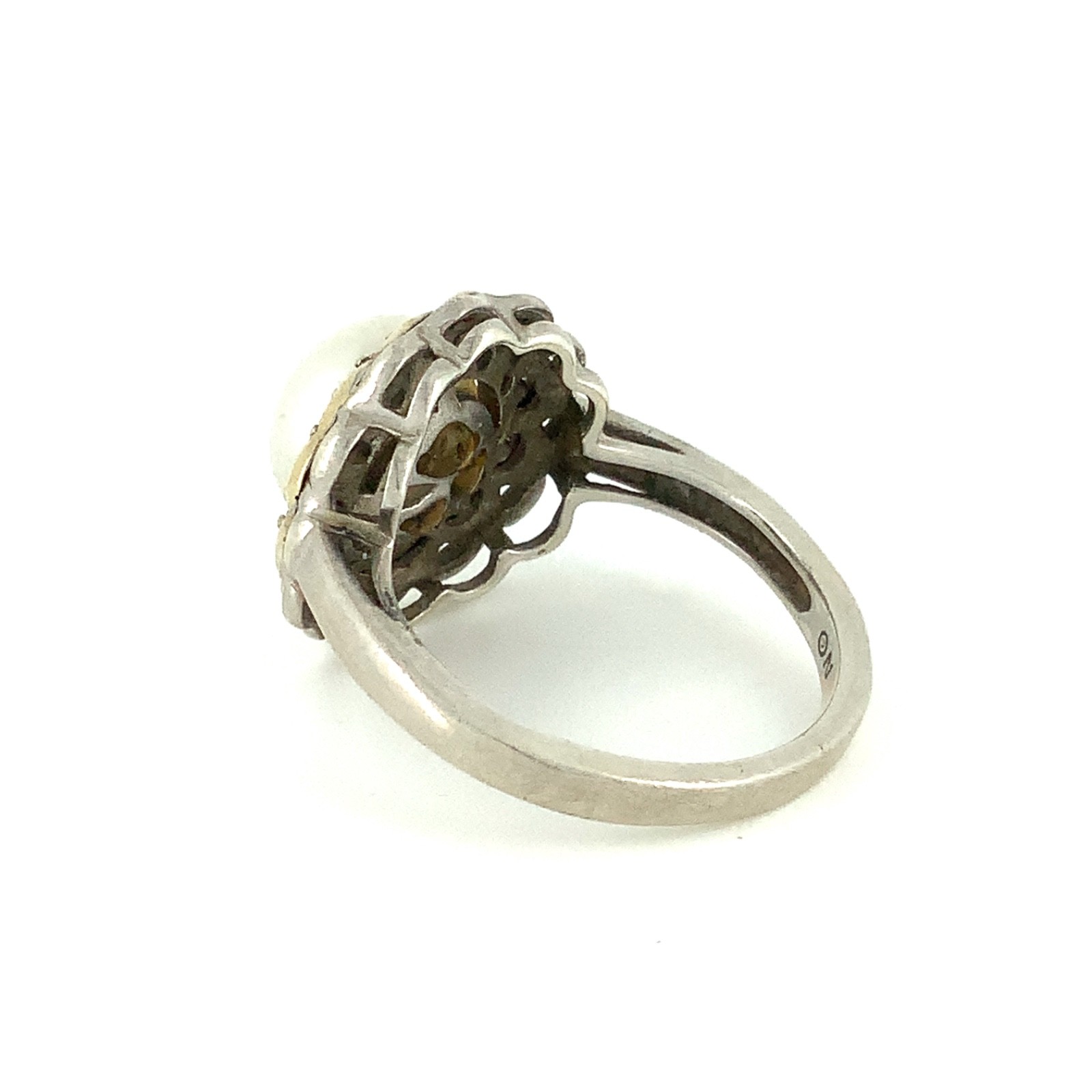 Adrienne Vittadini Mabé Pearl, Diamond, 14K YG, Sterling Silver Ring Sz. 4.75