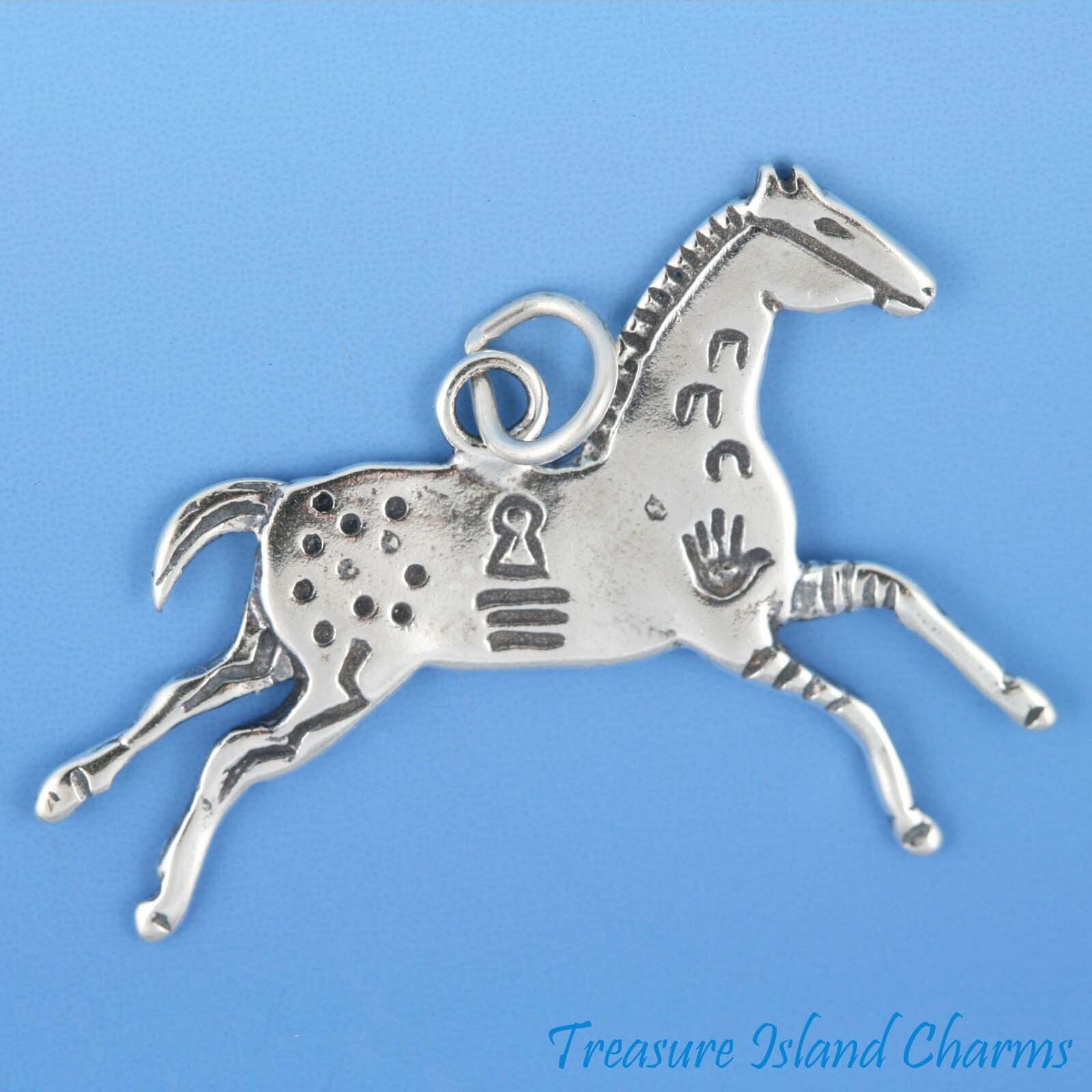 Painted War Horse Native American Indian Ledger Art 925 Sterling Silver Charm