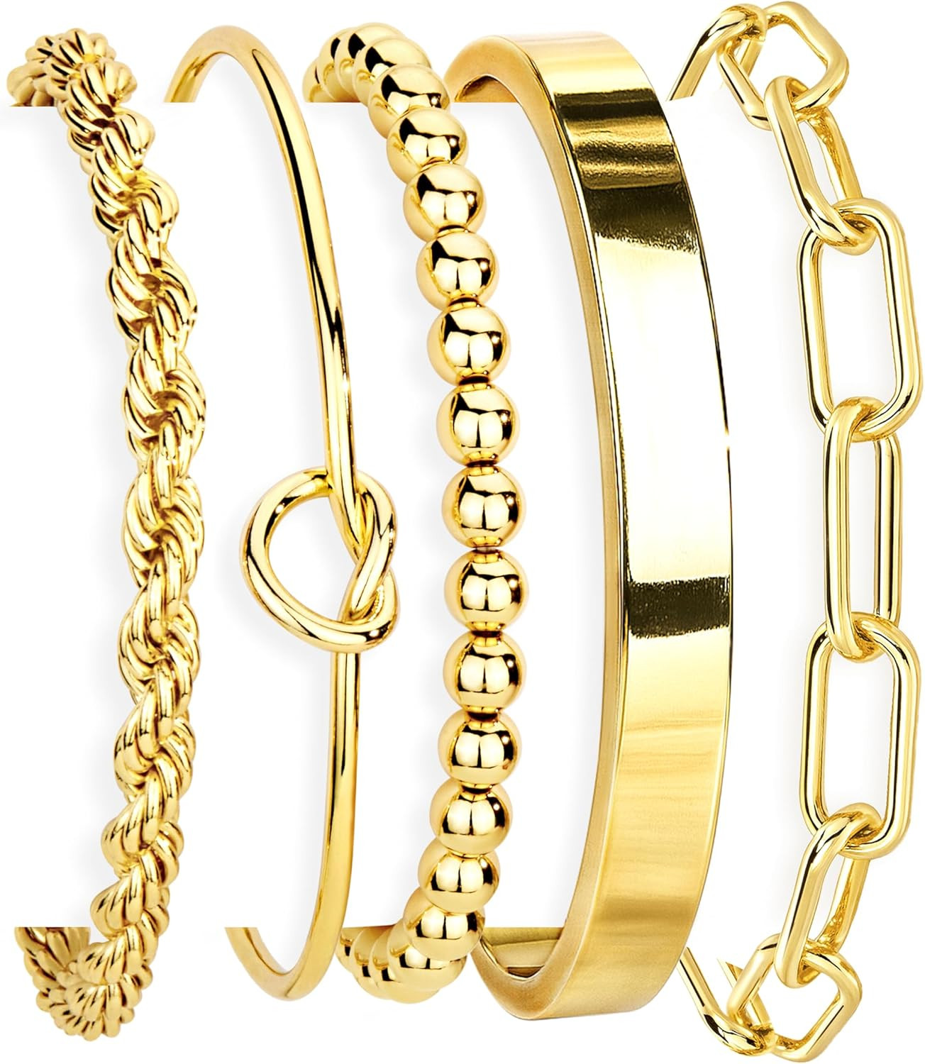 Gold Bracelets Set for Women Non Tarnish, Waterproof 14K Gold Plated Sterling Si