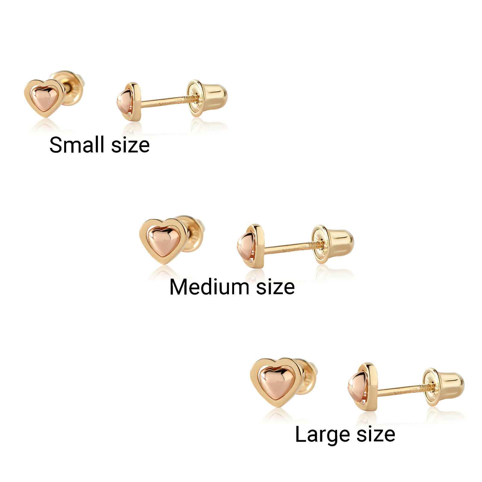 Olivia’s Collection 14k Two-Tone Solid Heart Screw Back Stud Earrings