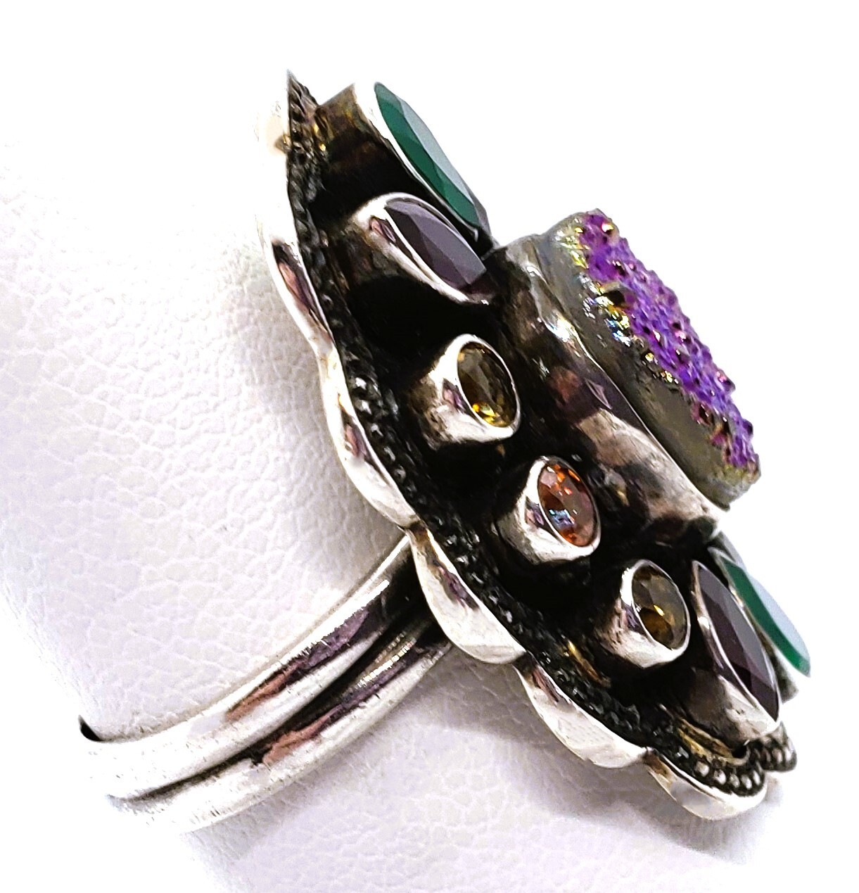 Nicky Butler Ring Size 7 Druzy Citrine Amethyst Topaz Quartz Sterling 990