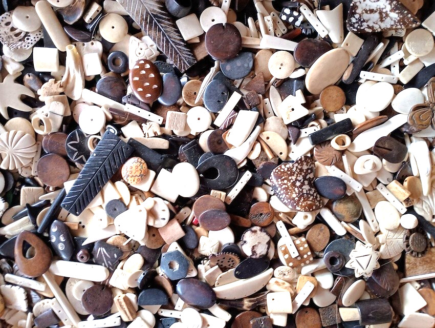 Buffalo Bone Beads, 2 Pounds, Asst Pendants, Discs, Spacers, Tubes, Lots o Beads