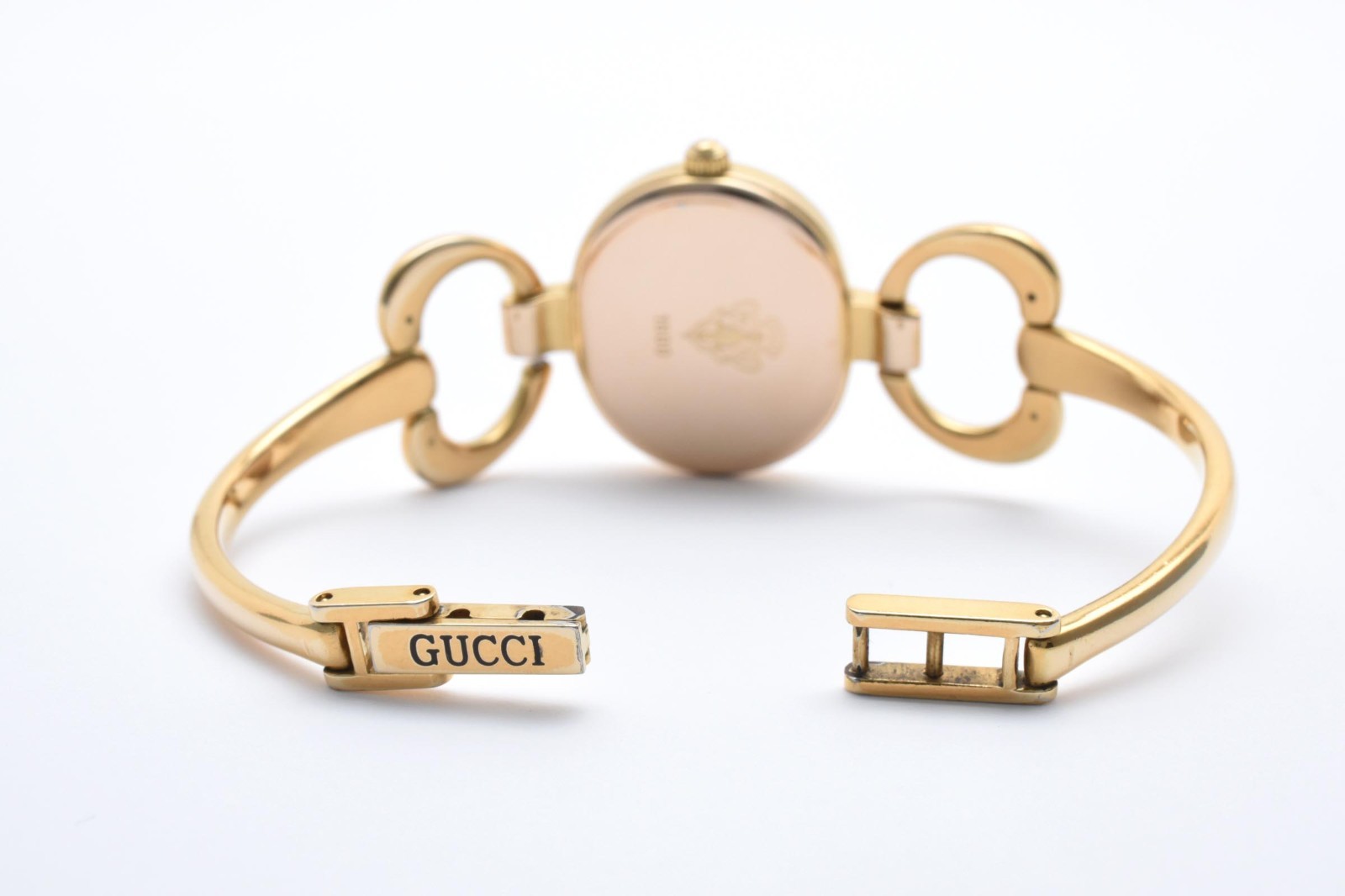 Gucci 1600 White Dial Gold Horsebit Bangle Ladies Watch w/Box Works #7