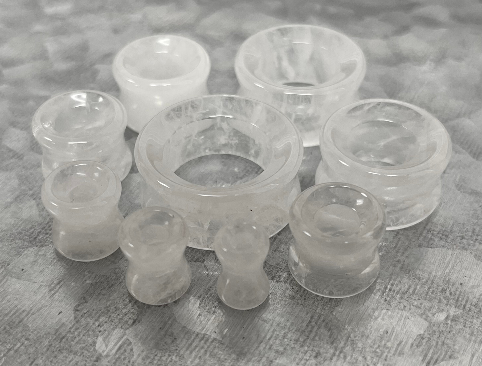 PAIR Clear Quartz Stone Tunnels Organic Gauges Plugs Body Jewelry