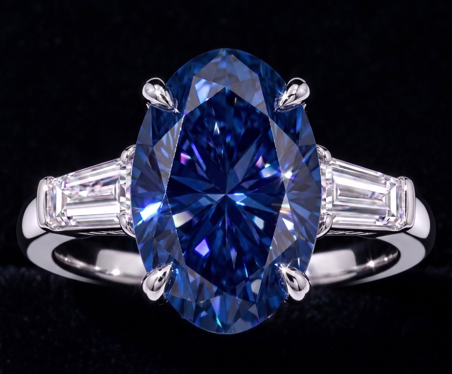 8.00 Ct Certified Oval Shape Blue Natural Diamond Ring VVS1 White Gold Finish