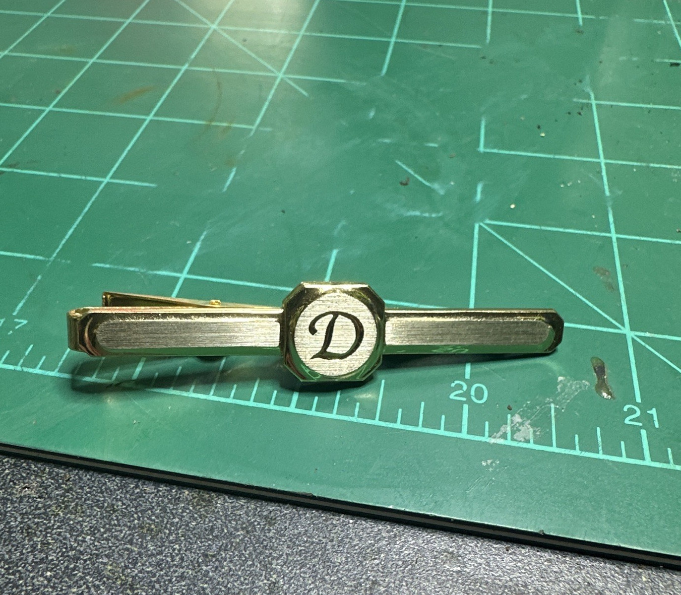 Men’s Gold & Silver Tone Rectangle Tie Bar/Clip Letter D Monogram Initial