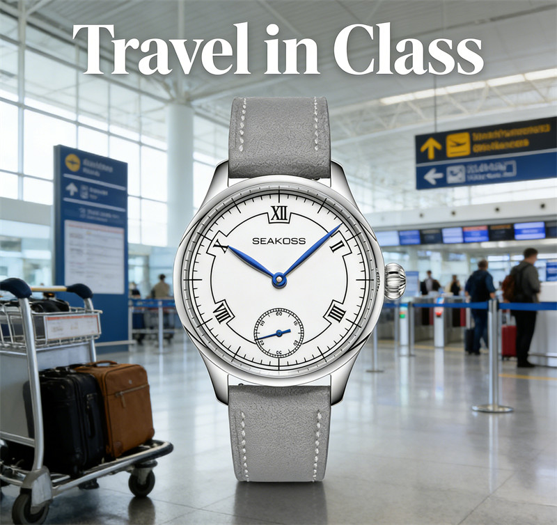 SEAKOSS Manual Wind Mechanical Watch White Roman Dial Blued Hands Small Second