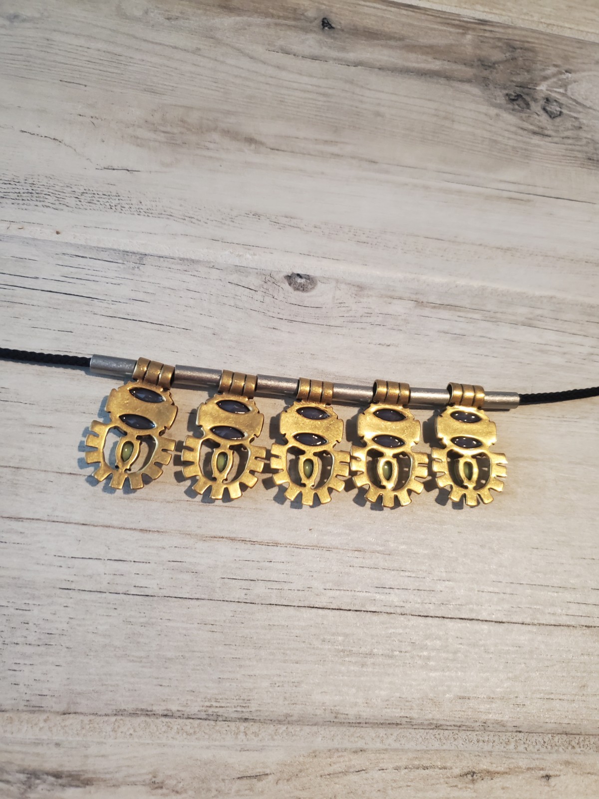 J. CREW Signed Necklace Mint Slate Blue Silver Gold Tone Accents Bold Glamour
