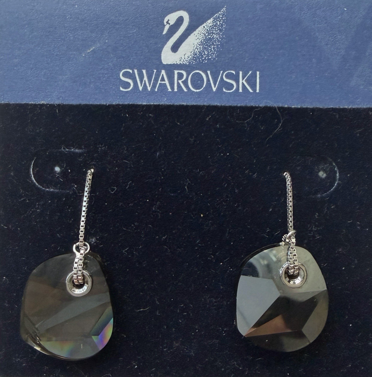 Swarovski Signed Nirvana / Energic Crystal Box Chain Drop Pierced Earrings