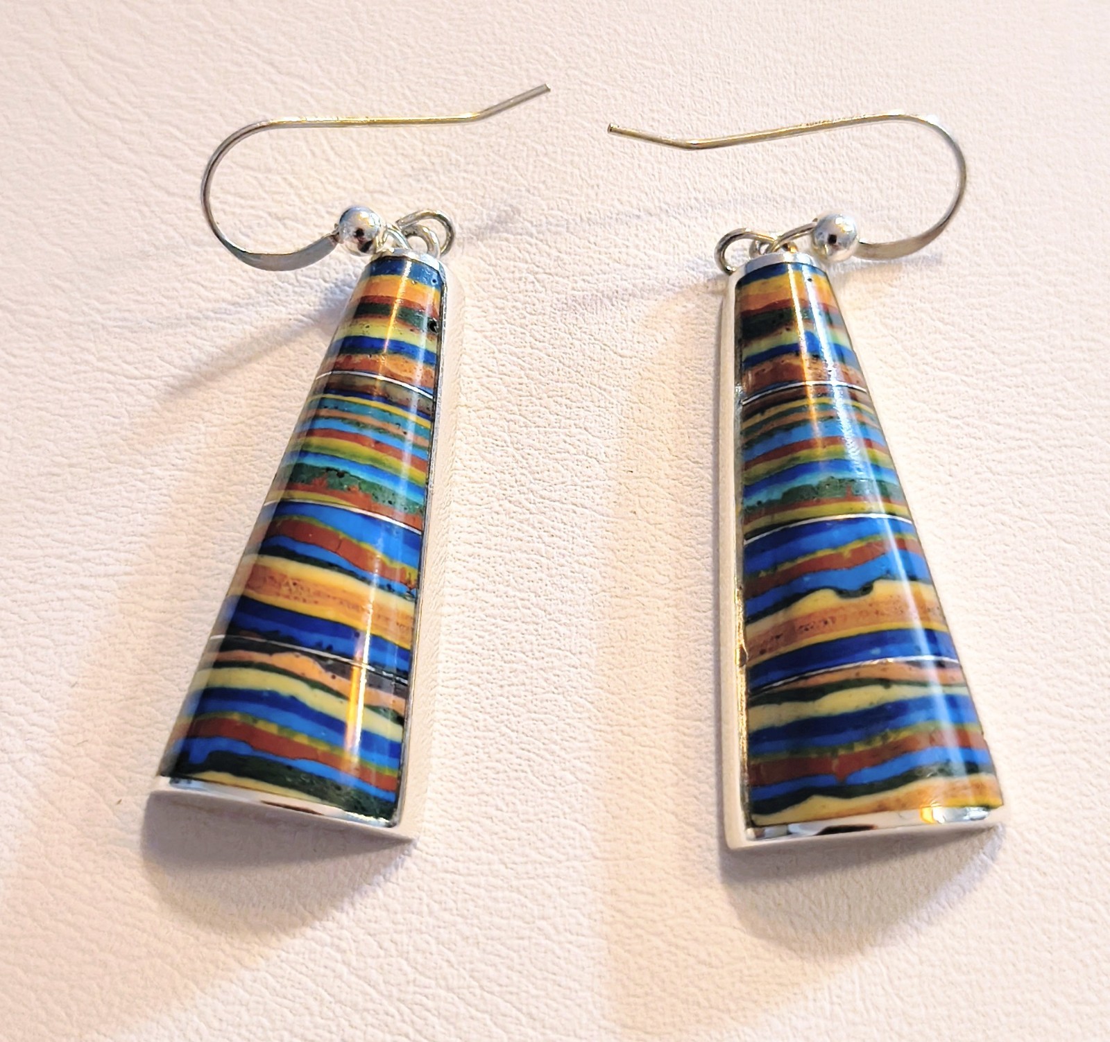 Jay King Rainbow Calsilica Dangle Earrings Sterling Silver NIB 1.25″ Mine Finds