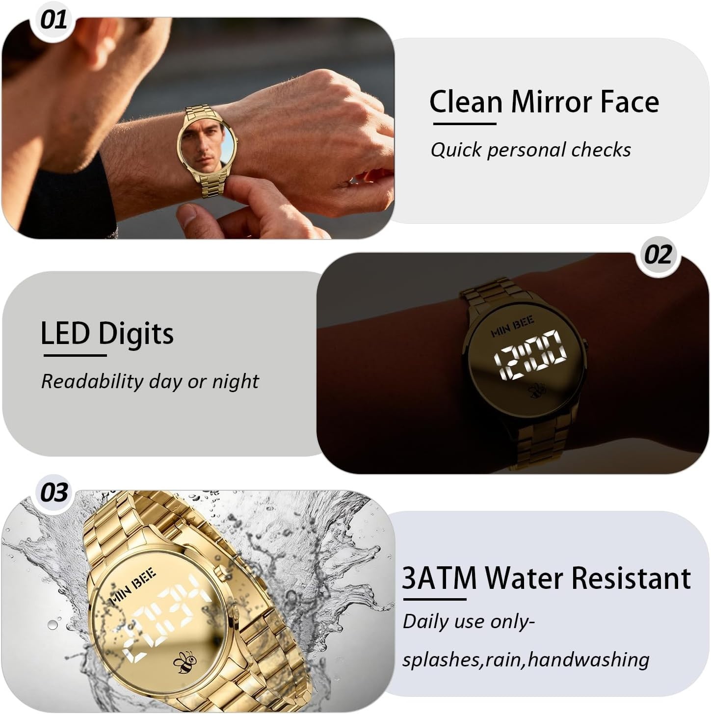 Stylish 40mm Digital Watch – Large Display, Adjustable Stainless Steel Band