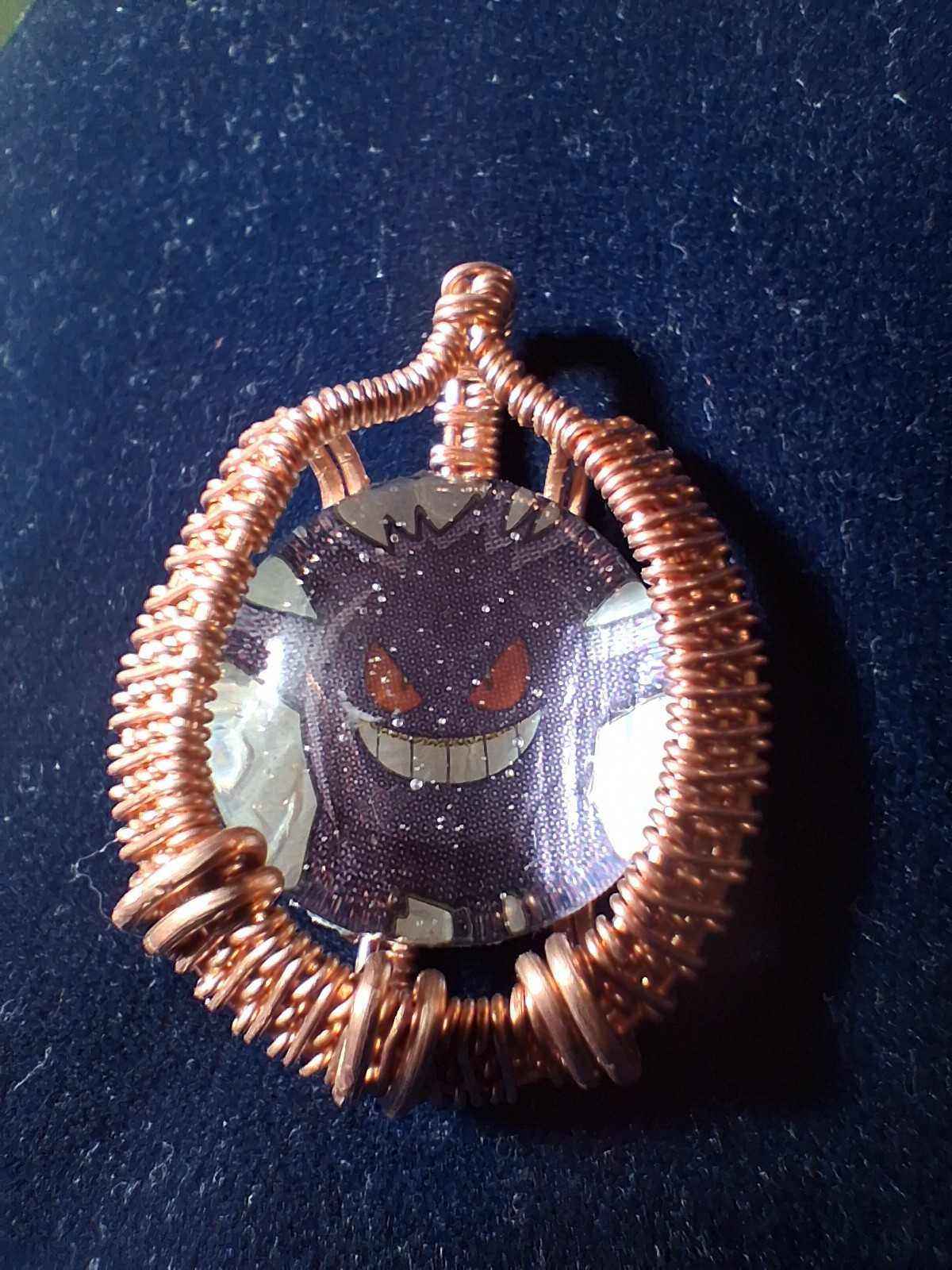 Handcrafted Copper Wire Wrapped Oval Pendant, Hook Closure, Anime & Manga Theme