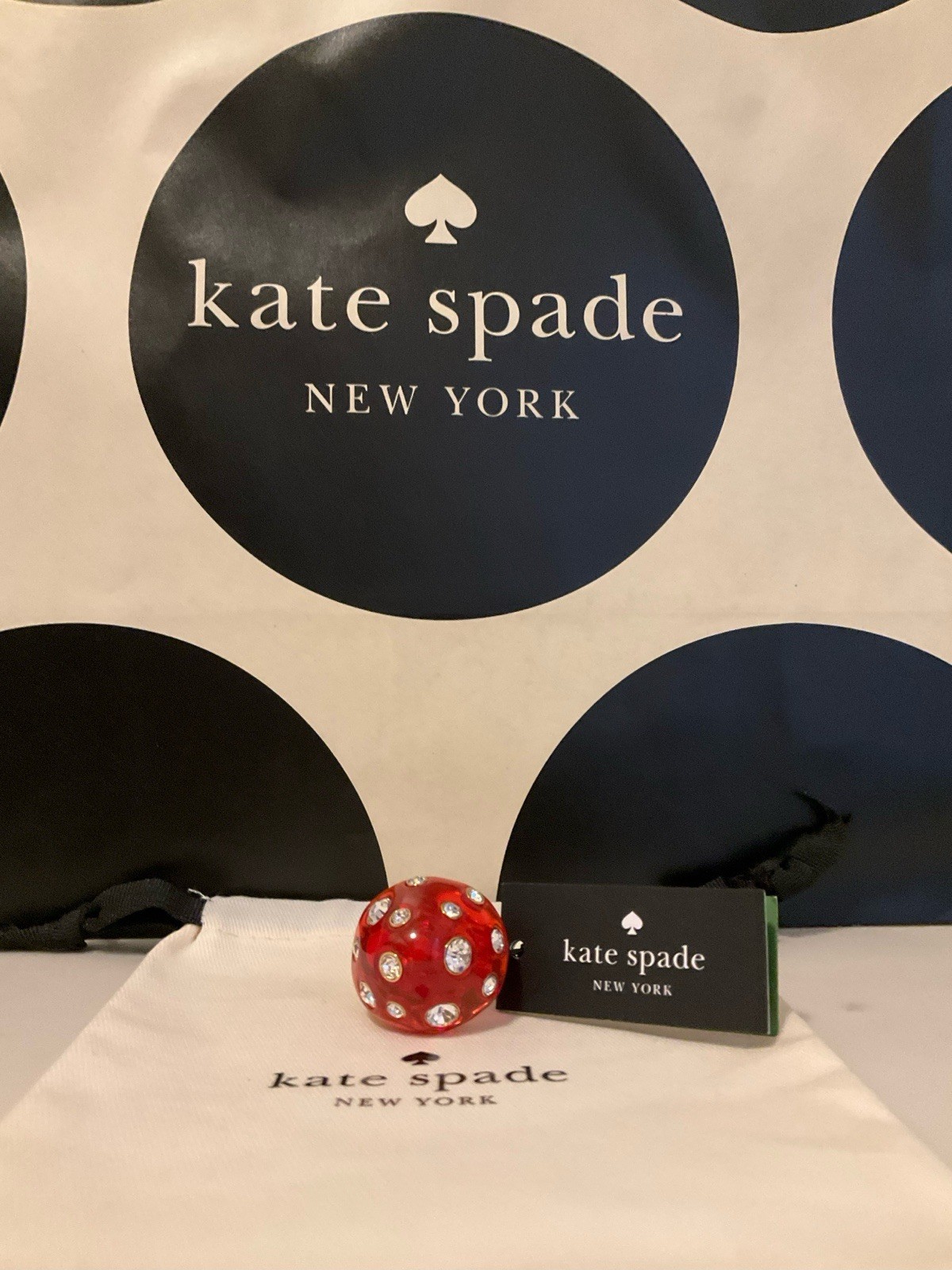 NWT Kate Spade New York Forest Pop Mushroom 12k Gold Plated CZ Crystal Ring Sz 7