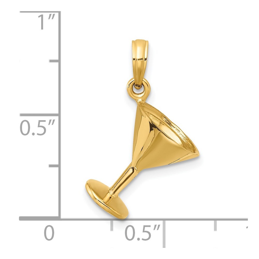 14K Yellow Gold 3-D Martini Glass Charm Pendant L-15.4mm W-10.2mm