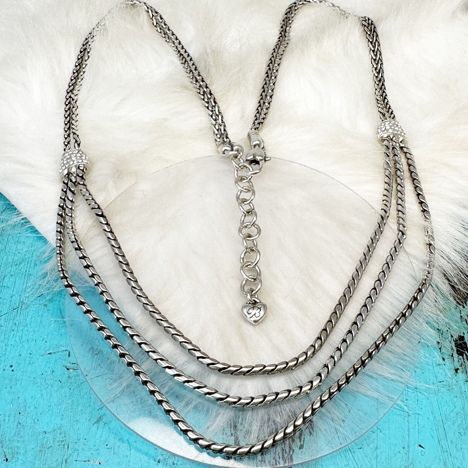 Brighton Meridian Crystal Station Layered Tier Necklace 25-27″ Silver Plate