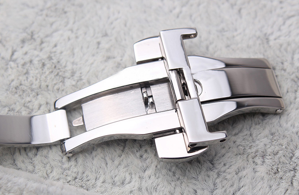 Silver Stainless Steel Butterfly Deployment Clasp Buckle With Push Button
