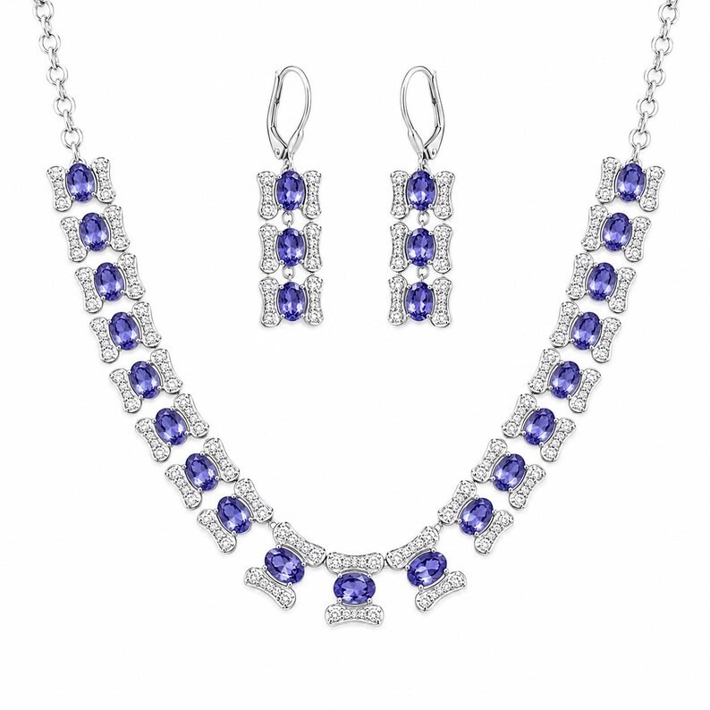 Natural Tanzanite Necklace Set 925 Sterling Silver December Birthstone Gift