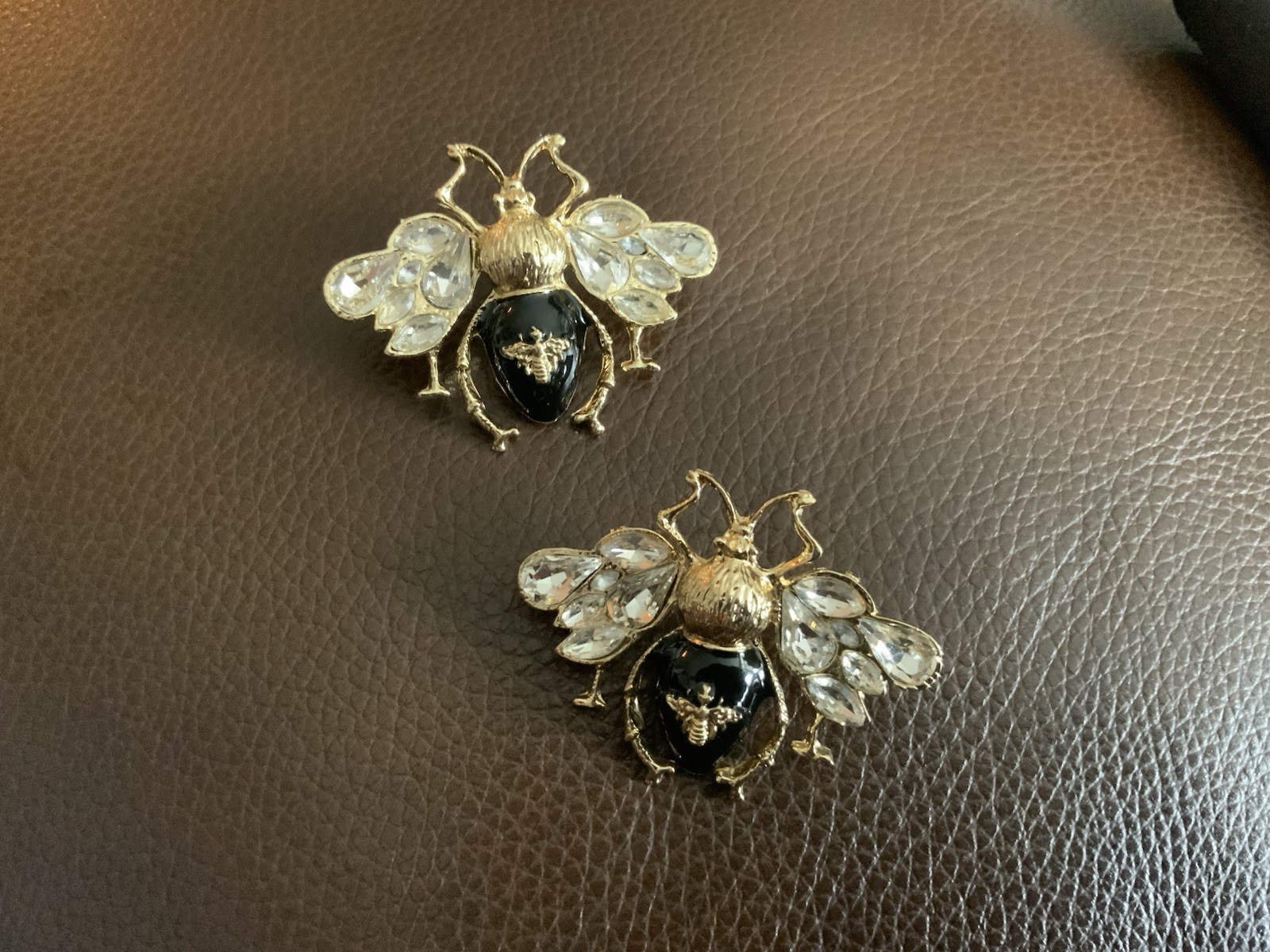 Queen Bee Art Deco Gold Earrings Himeybee Insect Cottagecore Crystal Boho Museum