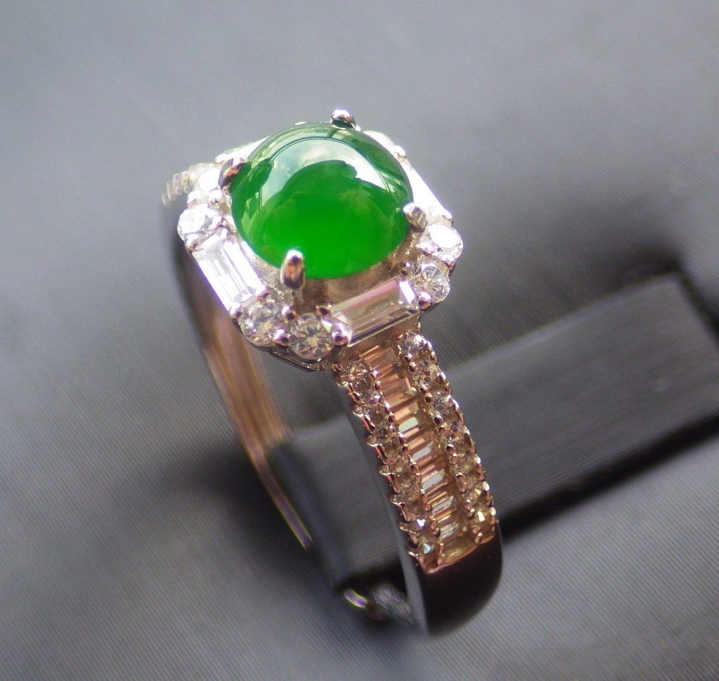 Video Sterling Silver 925 Green A Jade jadeite Cabochon Ring No 8 # 133622 VS