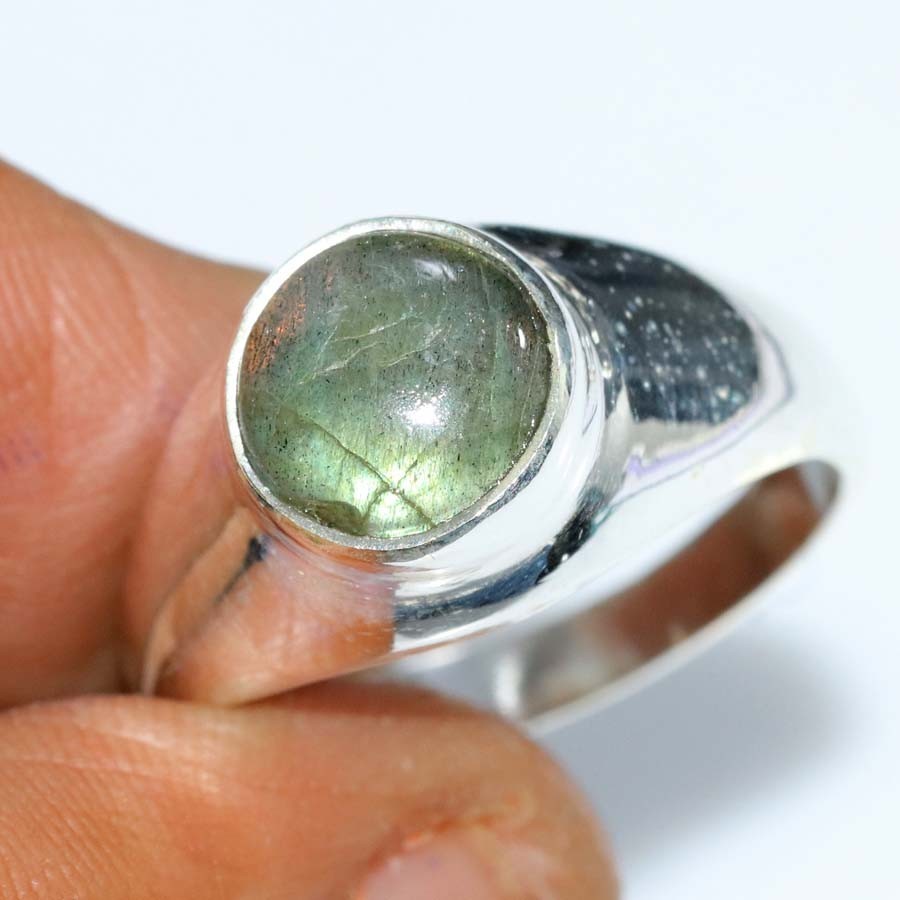 Man’s & Woman’s Fiery Labradorite Fine Finish 925 Silver Plated Ring Jewellery