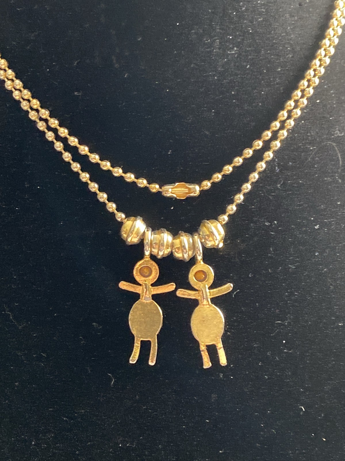 Little People Charm Necklace 32”Chain 16.04g GoldTone Birthstone Pink Green 25mm