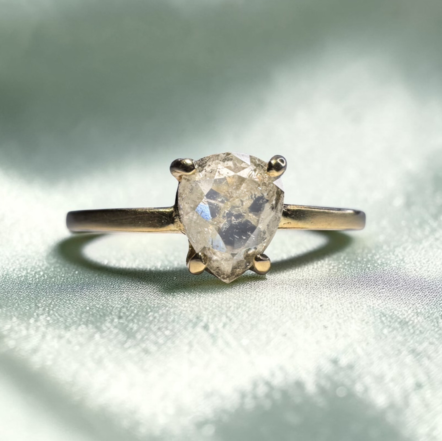 14K Gold Salt & Pepper Diamond Ring – .40CT Icy Fantasy Cut Natural Pear -Size 5
