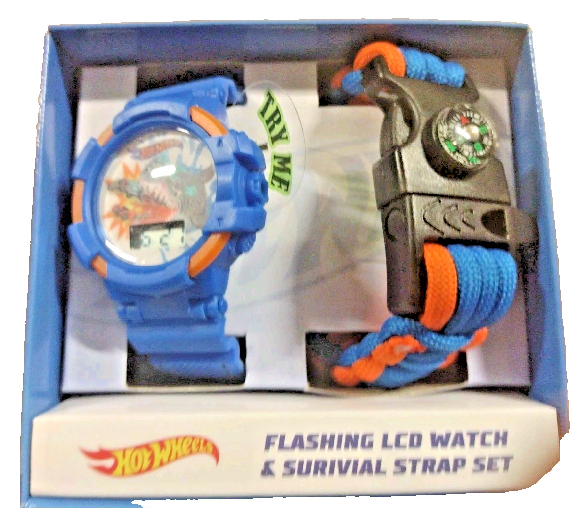Flashing LCD Watch & Survival Strap Set Compass 2022 Mattel Hot Wheels Kids T13