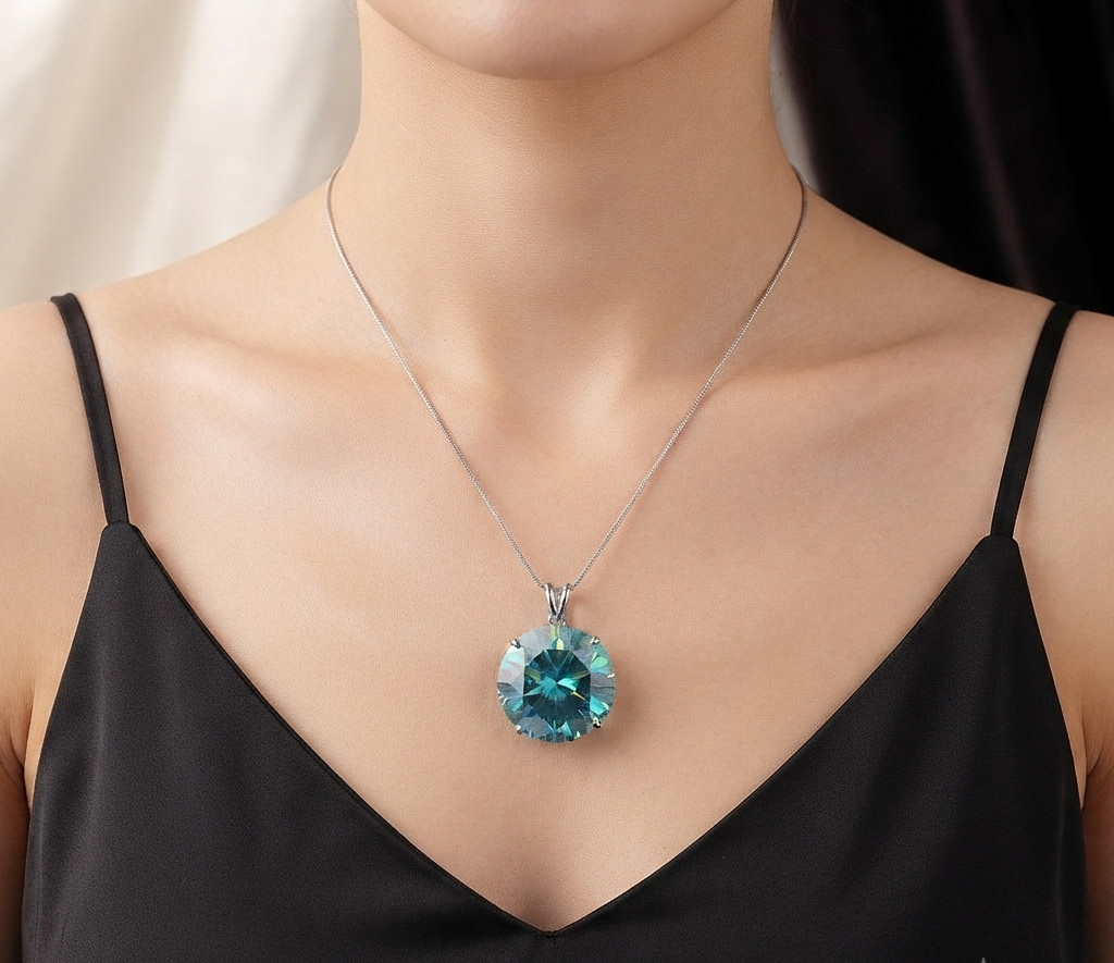RARE 15.15 Ct Treated Blue Diamond Solitaire Pendant, Amazing Shine,