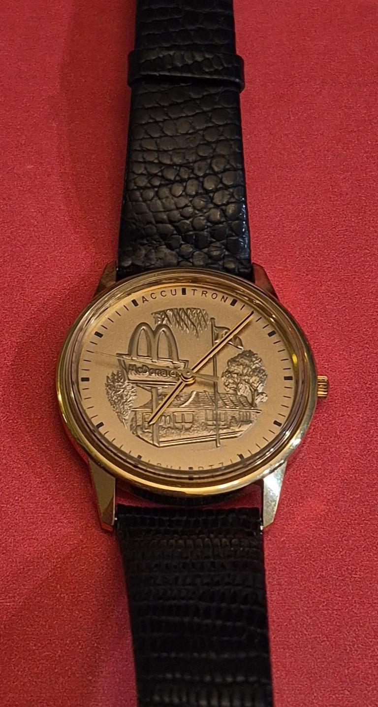 Very Rare McDonald’s Store Manager Bulova Accutron Watch Lizard Band Gold Plated