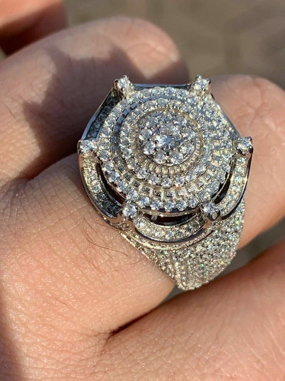 Men’s Large Solid 925 Silver 5ct King Crown Simulated Diamond Pinky RING HIP-HOP