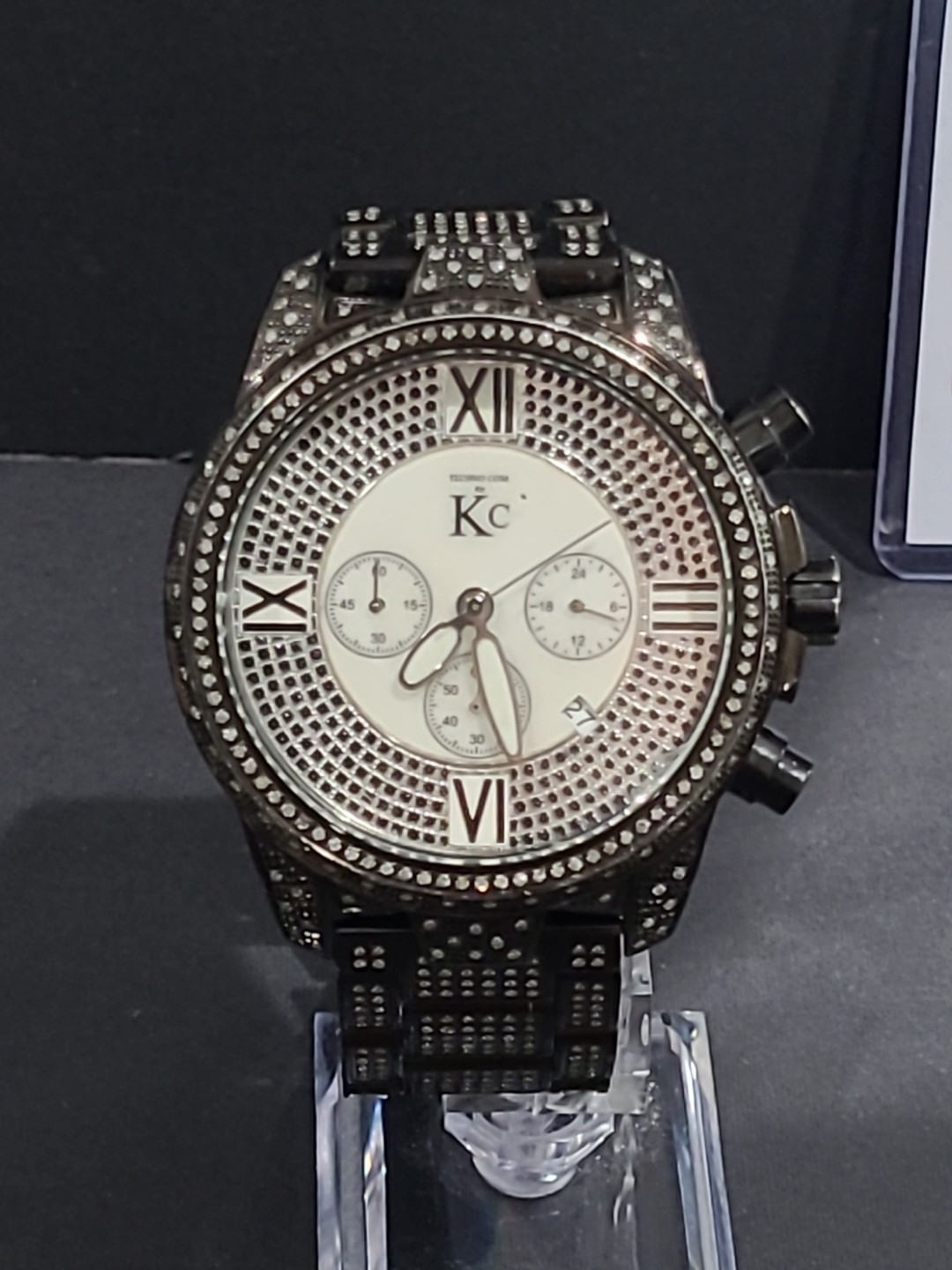 Techno Com by KC Diamond Chronograph series. 47mm iced-out pave checkerboard