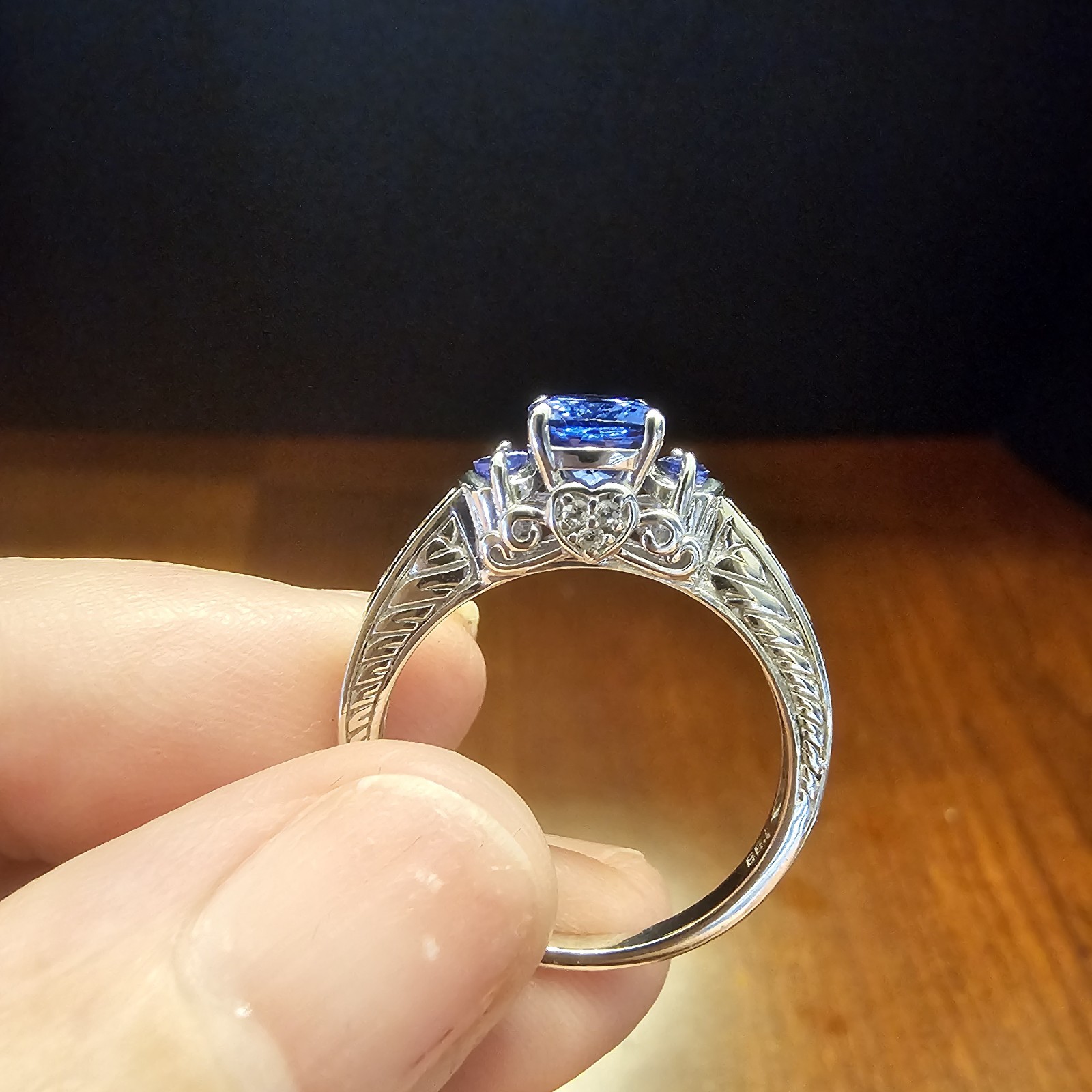 2.0 ctw NATURAL Blue Tanzanite Rhodium Over Silver Ring size 9.5