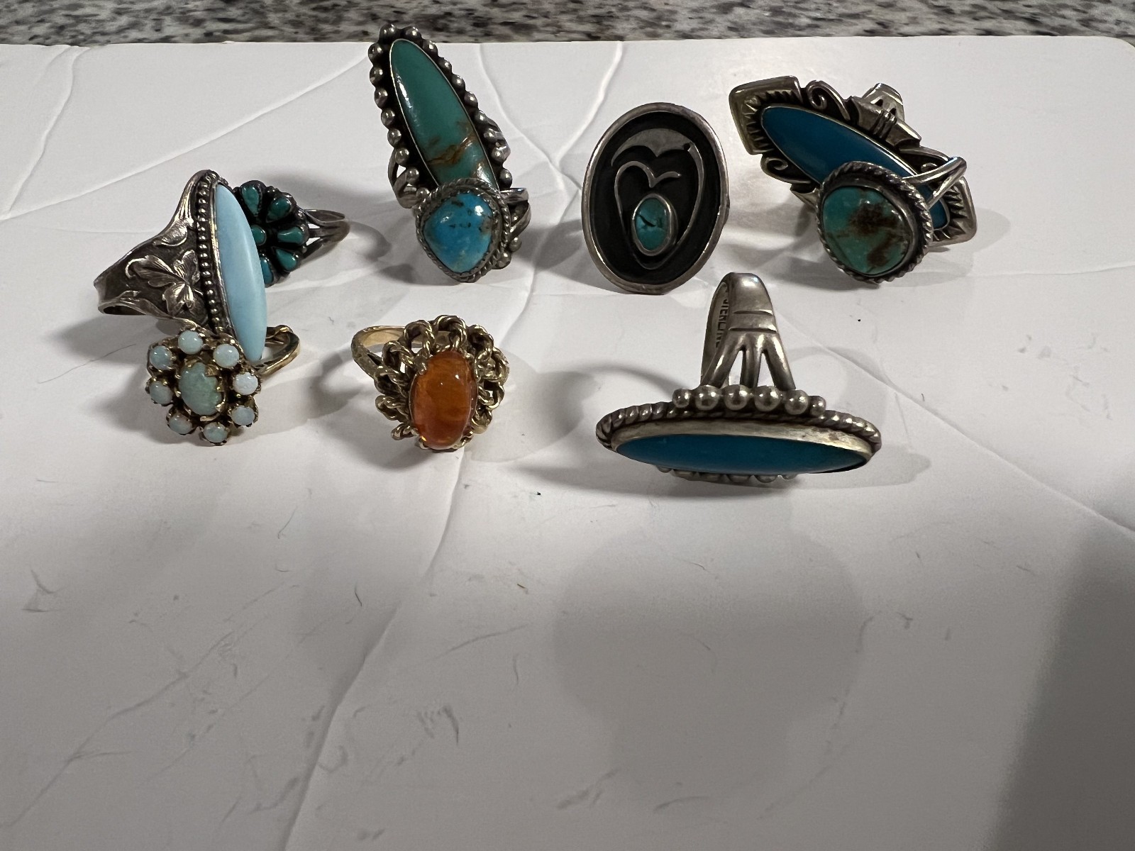 TEN VINTAGE ESTATE RINGS TURQUOISE SILVER -PETITE SIZE – NATIVE SOUTHWEST
