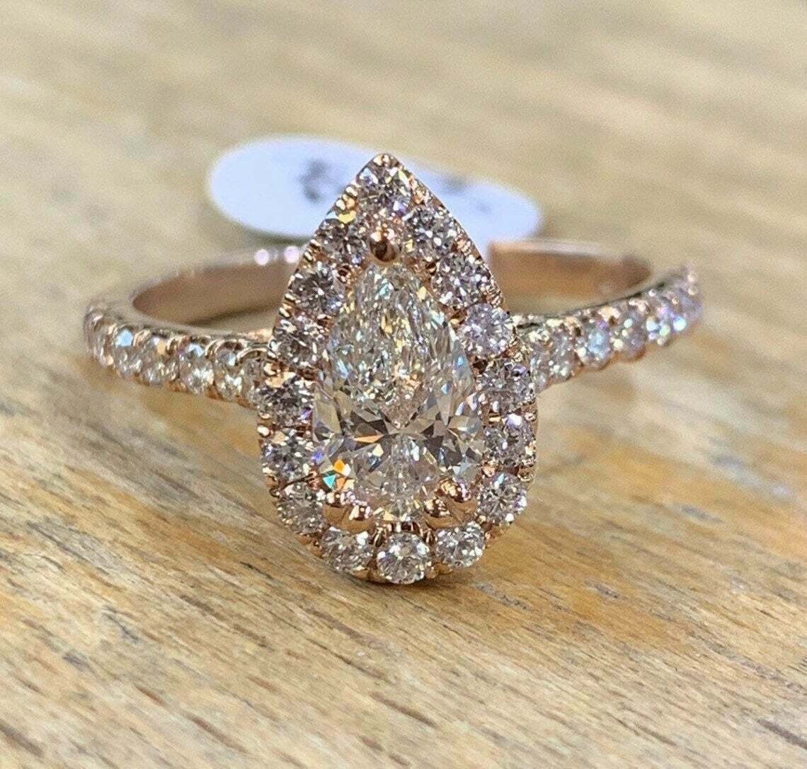2.50Ct Lab-Created VVS1/D Diamond Halo Engagement Wedding Ring 14K Rose Gold Fn