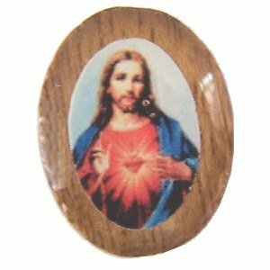 Sacred heart Oval wooden medal – enamel (14x11mm – 0.55×0.43″)
