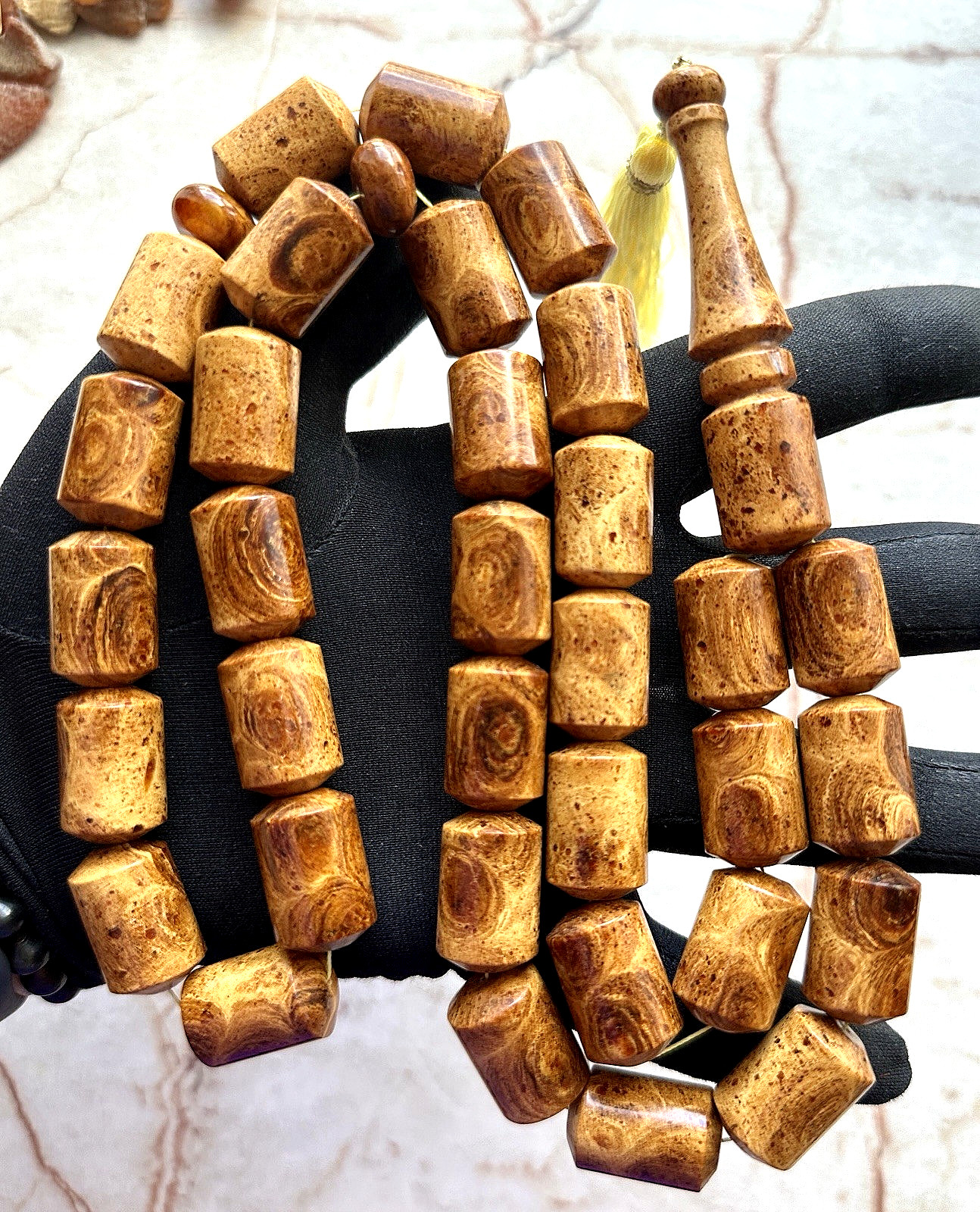 Big Baltic Amber 140g. Islamic Prayer Rosary Barrel 33 Brown Beads Pressed