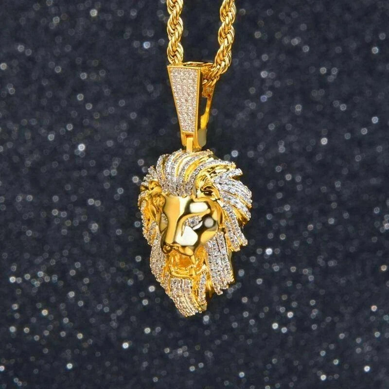 2 CT Lion Face Round Cut Diamond Pendant Hip Hop Charm 14k Yellow Gold Finish