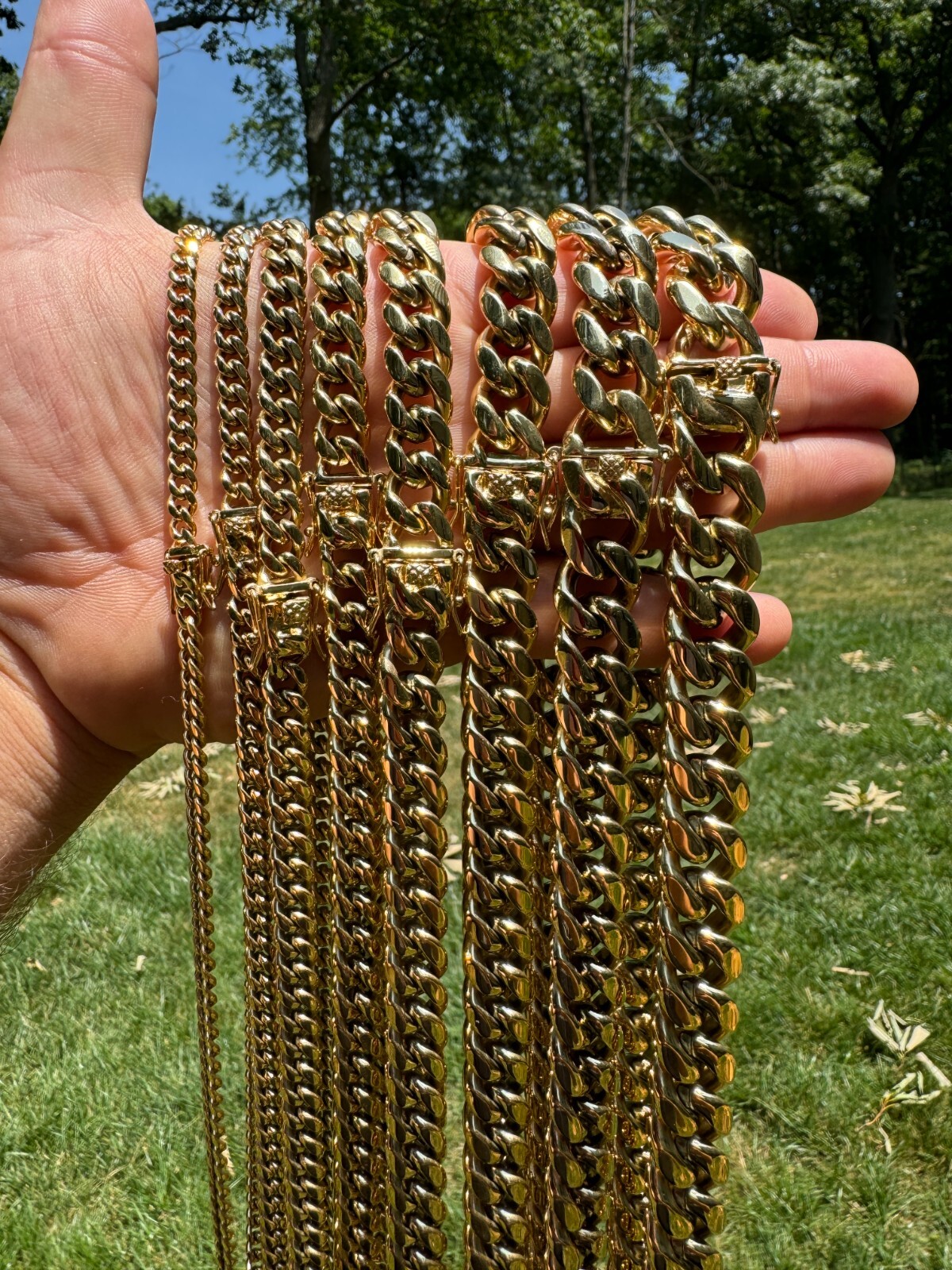 Miami Cuban Link Chain Necklace Bracelet 14k Gold Plated Stainless Steel 4-18mm