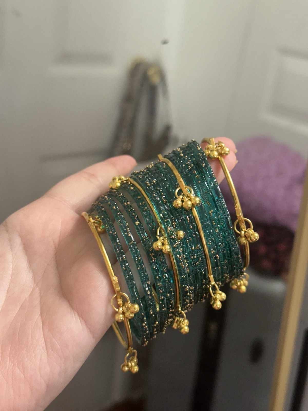 gold & silver Kashmiri Bangles with Diff Color Of Glass bangles