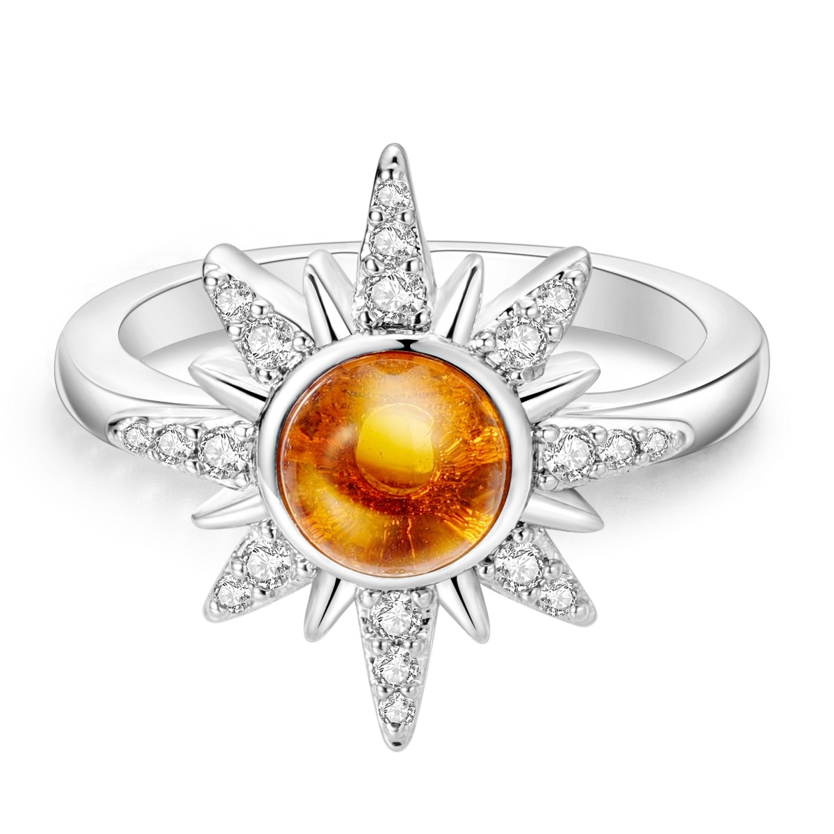 LAZA Original 925 Sterling Silver Shining Sun Finger Ring Clear CZ Women Jewelry
