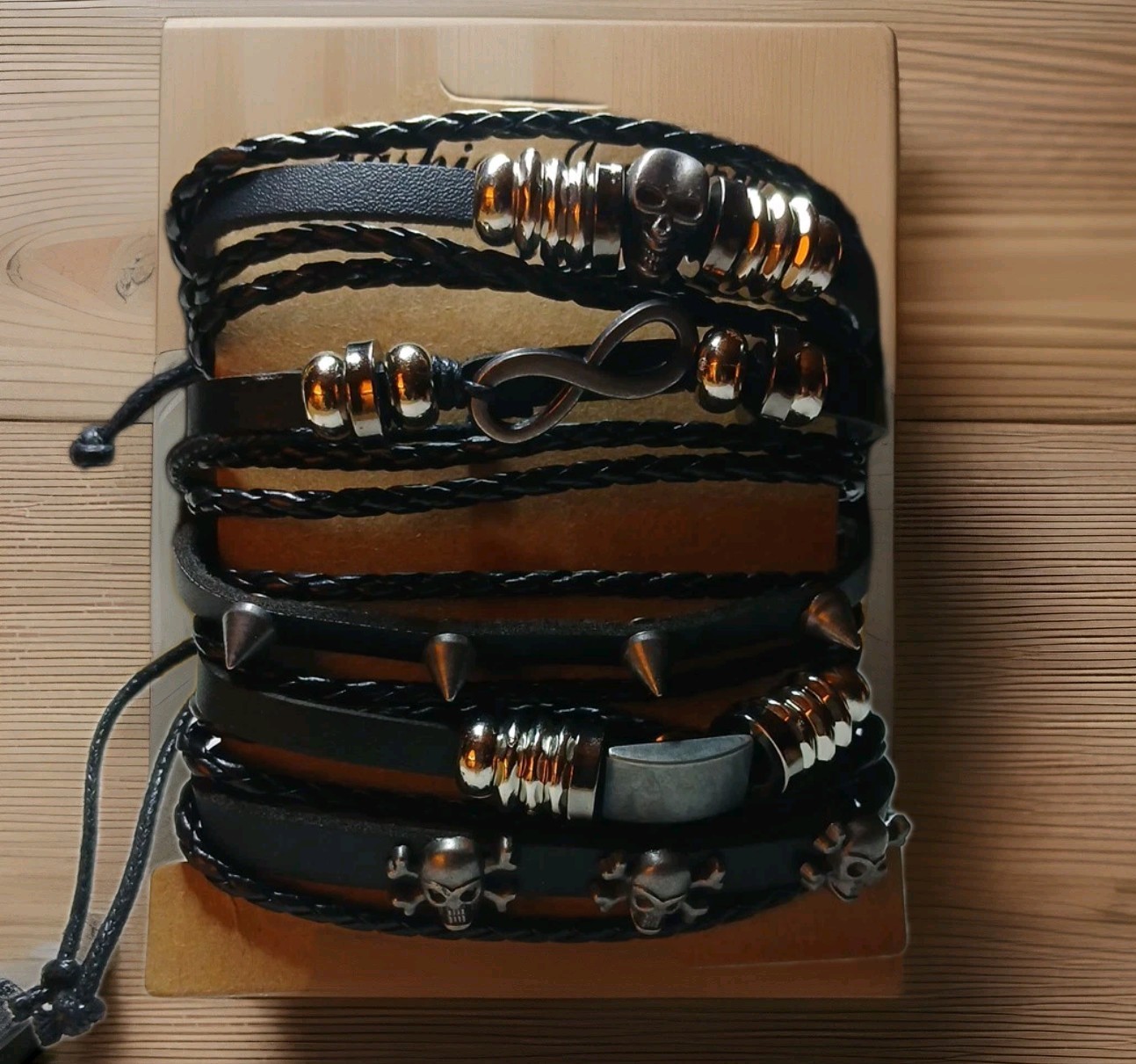 5PACK! LEATHER Tie Up Bracelets! 5 Styles, Skulls,spikes Goth,Biker
