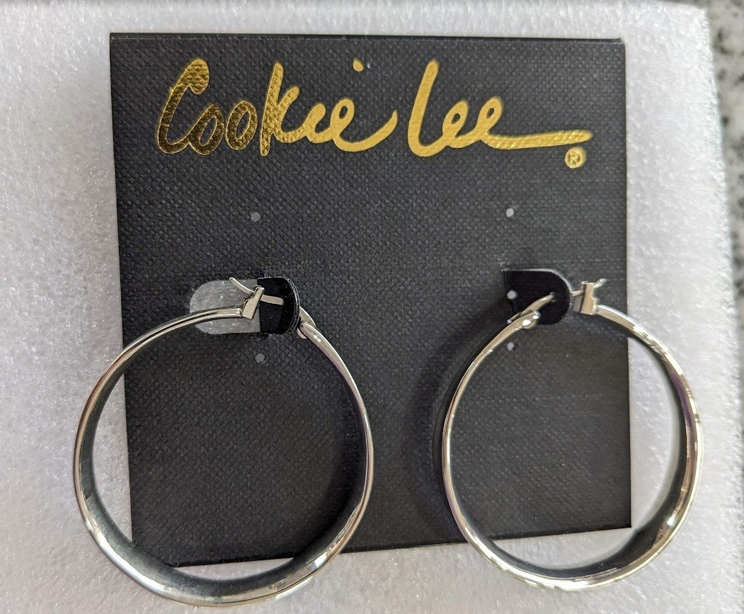 Cookie Lee silver tone contoured pierced hoop earrings FREE SHIPPING