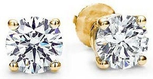 1 ct Round Diamond Studs 18k White Gold Earrings, GIA F VS1 report 1/2 ct each