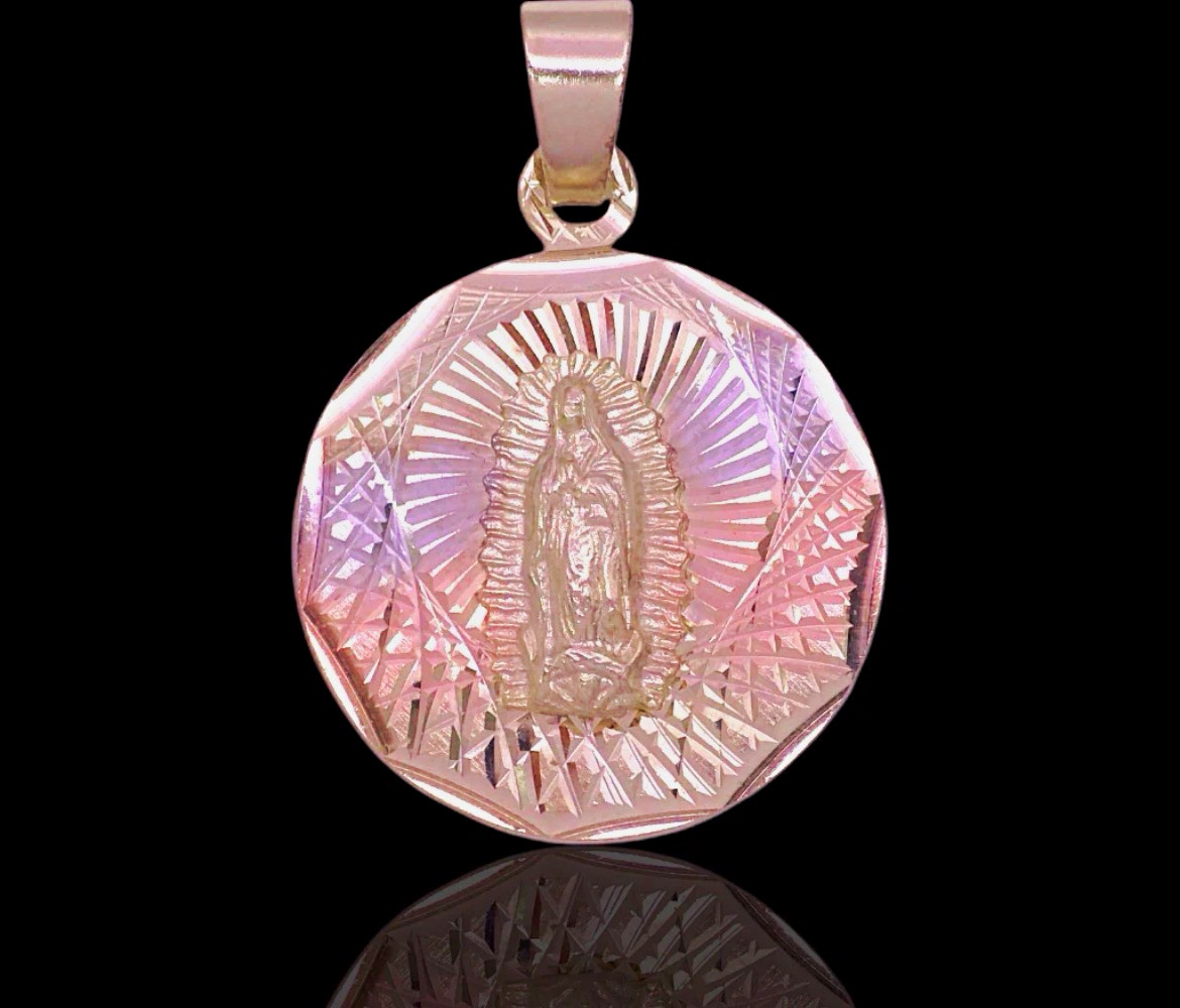 Virgin of Guadalupe Religious Round Medal Pendant 18K Gold Filled