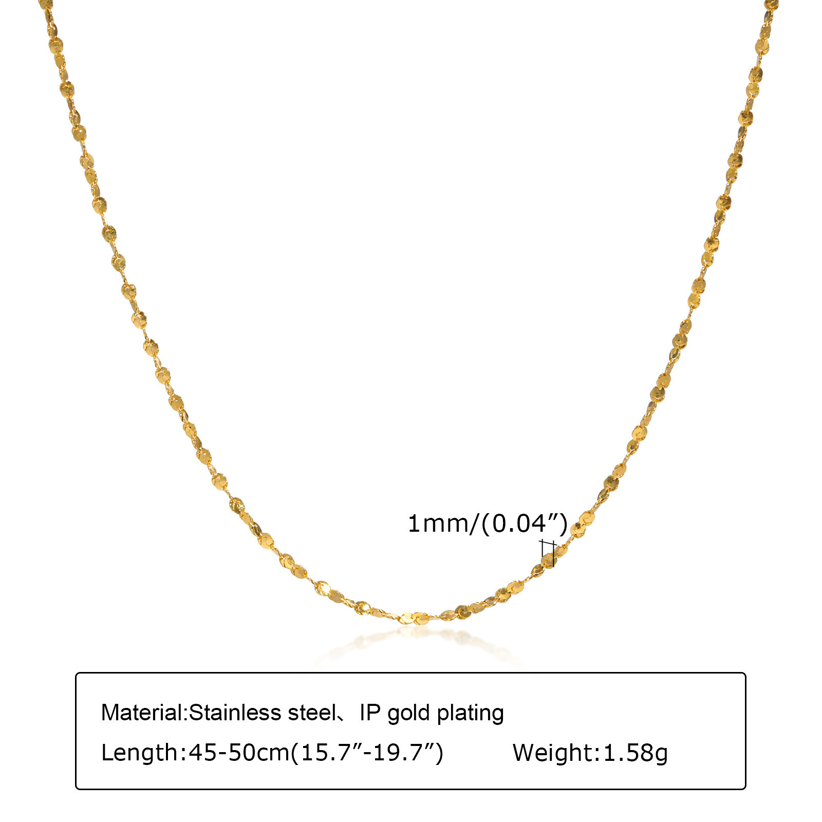 1mm Women’s Chain Wedding Necklace 18K Gold/Silver 316L Stainless Steel 45+5cm