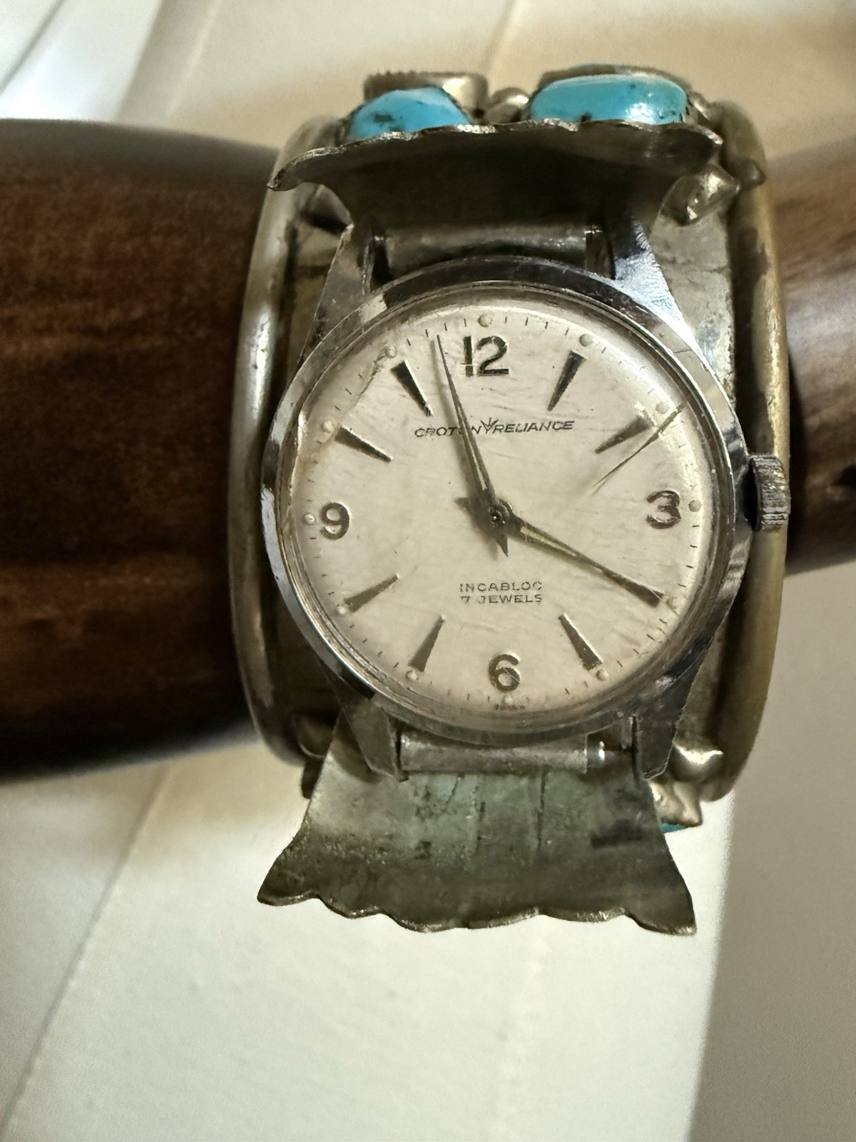 Vintage Navajo Men’s Sterling Silver Turquoise Coral Watch Cuff Croton Runs